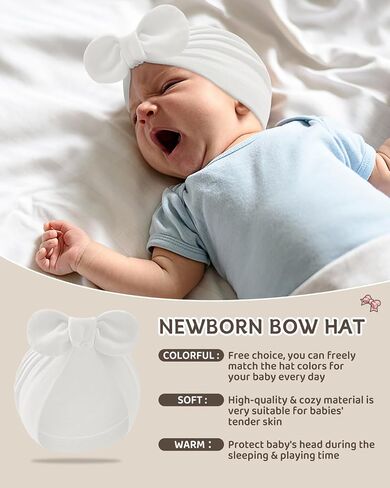 Century Star Newborn Hat for Baby Girls Infant Toddler Soft Hospital Hats Beanie Baby Turbans Head Wrap with Bow Cap in Saudi Arabia