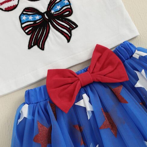 allshope طفلة طفلة الرابع من يوليو ملابس قصيرة الأكمام تي شيرت قمم تول تنانير مجموعة الملابس الصيفية 6 12 18 24 شهر in Kuwait