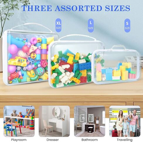Zippered Hard Pouch, Clear Hard Shell Zipper Case, Clear Plastic Pouches Travel Bags for Kids, Storage for Building Blocks, Puzzles, Cosmetics, Small Items, Stationery Accessories, 6Pack in Saudi Arabia