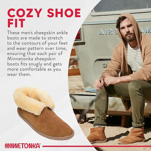 Minnetonka Men's Sheepskin Ankle Boot in Kuwait