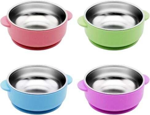 4 Pack 304 Stainless Steel Baby Bowls with Suction & Removable Non-Slip Silicone Shell, Anti-Scald Snack Bowls for Toddlers & Kids Feeding – BPA-Free, Easy to Clean (4 Colors) in Saudi Arabia