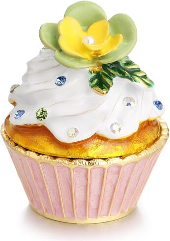 صندوق حلية كب كيك مطلي يدويًا بالمينا، تخزين منظم المجوهرات المفصلي، تمثال تذكاري فريد من نوعه لديكور المنزل، هدايا زينة يدوية شخصية (كب كيك أبيض مع الكرز) in Kuwait