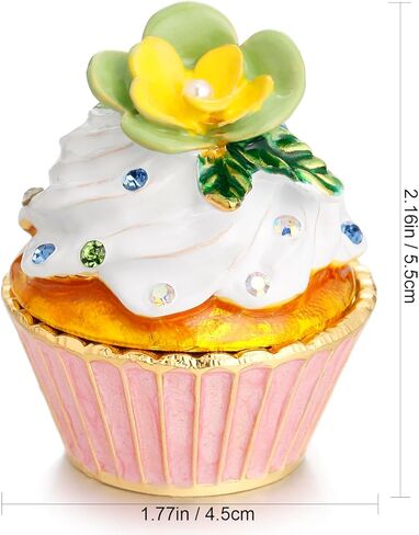 صندوق حلية كب كيك مطلي يدويًا بالمينا، تخزين منظم المجوهرات المفصلي، تمثال تذكاري فريد من نوعه لديكور المنزل، هدايا زينة يدوية شخصية (كب كيك أبيض مع الكرز) in Kuwait