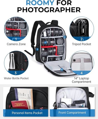 BAGSMART Camera Bag, DSLR SLR Small Camera Backpack Fits 13 Inch Laptop, Photography Backpacks with Rain Cover & Tripod HoldeR in Saudi Arabia
