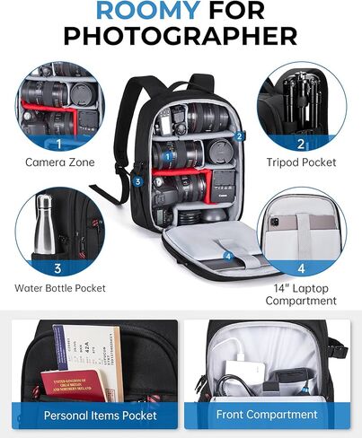 حقيبة كاميرا أكياس ، حقيبة تحمل على الظهر الكاميرا الصغيرة DSLR SLR تناسب 13 بوصة كمبيوتر محمول ، حقائب تحمل على ظهر التصوير مع غطاء المطر وحامل ثلاثي القوائم in Kuwait