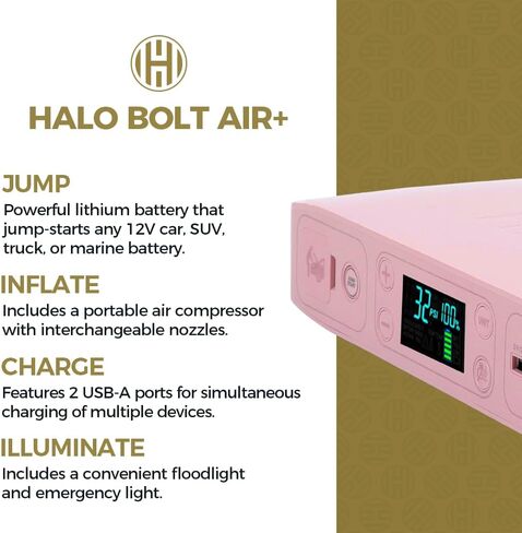 HALO Bolt Air +, Portable Vehicle Jump Starter with Air Compressor & Automotive Bolt Air 58830 mWh Portable Emergency Power Kit with Tire Pump in Kuwait