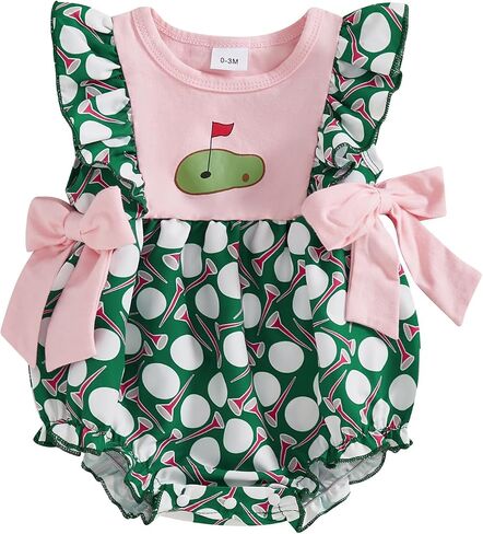 Newborn Infant Baby Girl Golf Outfit Smocked Bubble Romper Ruffle Sleeveless Bow Bodysuit Cute Summer Clothes in Saudi Arabia