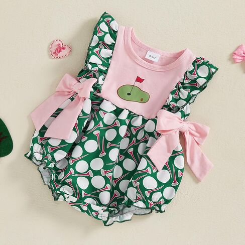 Newborn Infant Baby Girl Golf Outfit Smocked Bubble Romper Ruffle Sleeveless Bow Bodysuit Cute Summer Clothes in Saudi Arabia