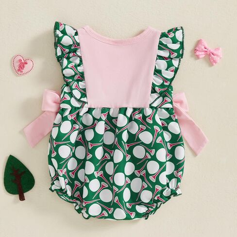 Newborn Infant Baby Girl Golf Outfit Smocked Bubble Romper Ruffle Sleeveless Bow Bodysuit Cute Summer Clothes in Saudi Arabia
