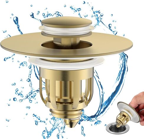 Universal 2 in 1 Bathroom Sink Stopper, Pop Up Bathroom Sink Drain Strainer with Anti-Clogging Filter Basket, Bathroom Drain Stopper Sink Plug for 1.06"-1.65" Basin Drain Holes in Kuwait