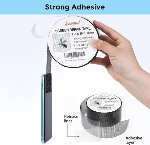 Black Window Screen Repair Tape, 2 in X 30 FT (360IN) Screen Repair Kit for Windows or Doors, Strong Adhesive Fiberglass Mesh Patch Tape in Kuwait
