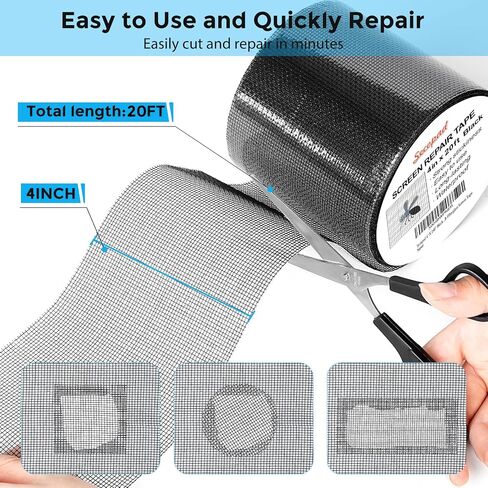 Black Window Screen Repair Tape, 2 in X 30 FT (360IN) Screen Repair Kit for Windows or Doors, Strong Adhesive Fiberglass Mesh Patch Tape in Kuwait