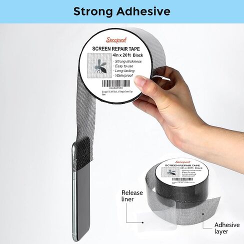 Black Window Screen Repair Tape, 2 in X 30 FT (360IN) Screen Repair Kit for Windows or Doors, Strong Adhesive Fiberglass Mesh Patch Tape in Kuwait