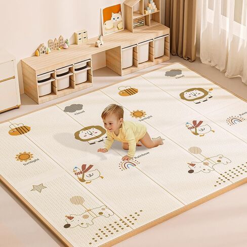 71x59 in Foldable Baby Play Mat,Waterproof Baby Playpen Mat,Portable Anti-Slip Baby Playmat,Thick Foam Floor Play Mat for Babies &Toddlers & Kids,Reversible Baby Crawling Mat for Indoor&Outdoor(Bear) in Saudi Arabia