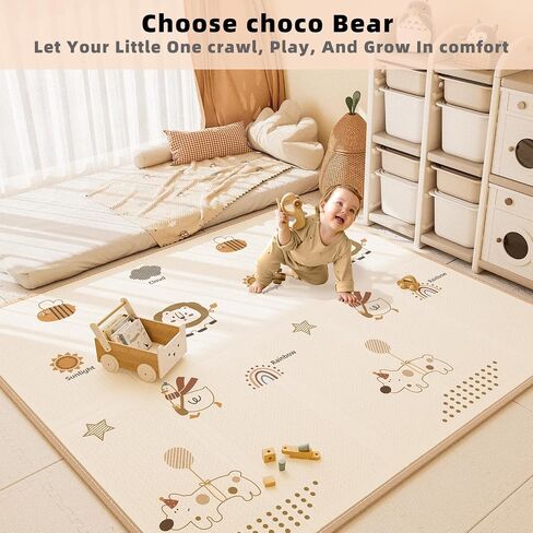 71x59 in Foldable Baby Play Mat,Waterproof Baby Playpen Mat,Portable Anti-Slip Baby Playmat,Thick Foam Floor Play Mat for Babies &Toddlers & Kids,Reversible Baby Crawling Mat for Indoor&Outdoor(Bear) in Saudi Arabia