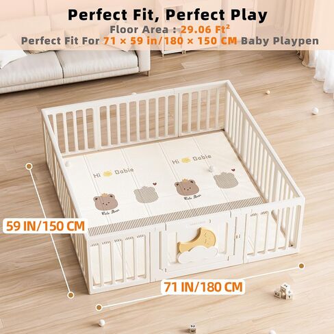 71x59 in Foldable Baby Play Mat,Waterproof Baby Playpen Mat,Portable Anti-Slip Baby Playmat,Thick Foam Floor Play Mat for Babies &Toddlers & Kids,Reversible Baby Crawling Mat for Indoor&Outdoor(Bear) in Saudi Arabia