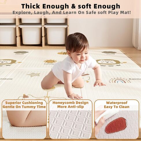 71x59 in Foldable Baby Play Mat,Waterproof Baby Playpen Mat,Portable Anti-Slip Baby Playmat,Thick Foam Floor Play Mat for Babies &Toddlers & Kids,Reversible Baby Crawling Mat for Indoor&Outdoor(Bear) in Saudi Arabia