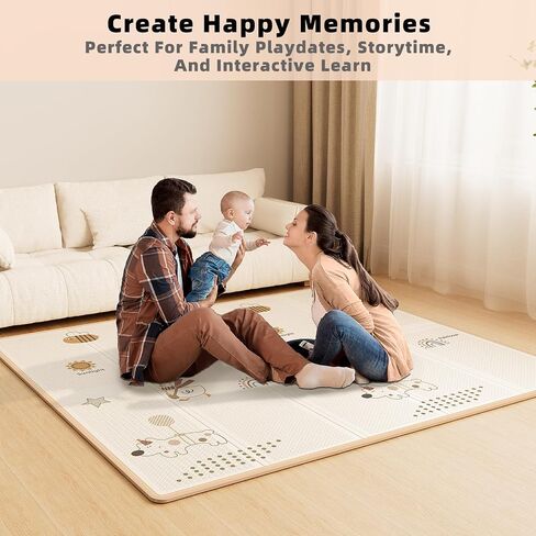 71x59 in Foldable Baby Play Mat,Waterproof Baby Playpen Mat,Portable Anti-Slip Baby Playmat,Thick Foam Floor Play Mat for Babies &Toddlers & Kids,Reversible Baby Crawling Mat for Indoor&Outdoor(Bear) in Saudi Arabia