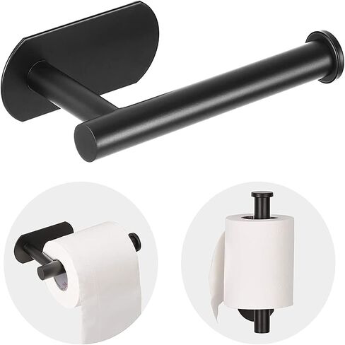 Toilet Paper Holder - Self Adhesive Toilet Paper Holder Wall Mount for Bathroom, SUS 304 Stainless Steel Command Strip Toilet Paper Roll Holder Stick On Wall, No Drilling - Matte Black in Saudi Arabia