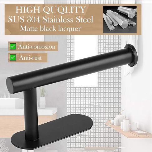 Toilet Paper Holder - Self Adhesive Toilet Paper Holder Wall Mount for Bathroom, SUS 304 Stainless Steel Command Strip Toilet Paper Roll Holder Stick On Wall, No Drilling - Matte Black in Saudi Arabia
