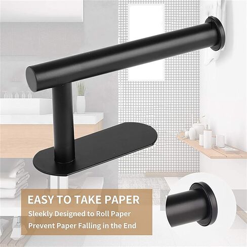 Toilet Paper Holder - Self Adhesive Toilet Paper Holder Wall Mount for Bathroom, SUS 304 Stainless Steel Command Strip Toilet Paper Roll Holder Stick On Wall, No Drilling - Matte Black in Saudi Arabia