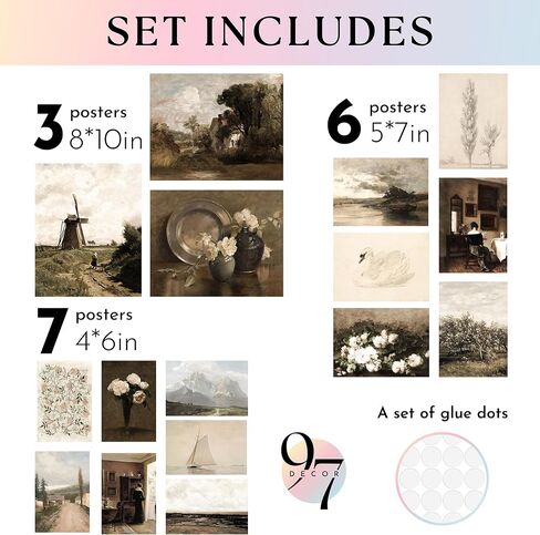 97 Decor Antique Wall Decor - 16 Pcs Vintage Wall Art Prints, Antique Pictures Landscape Painting, French Country Decor Botanical Posters, Moody Gallery Wall Pictures For Home Bedroom (unframed) in Saudi Arabia