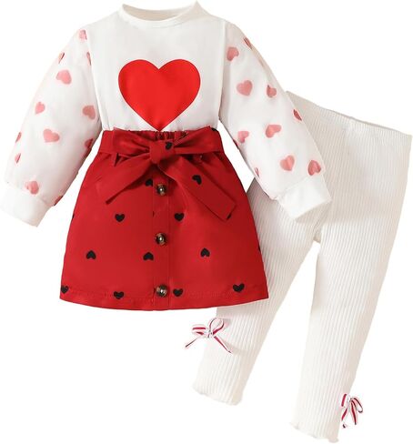SUREPOCH 3pcs Baby Girl Clothes Outfits 12 18 24 Month 2T 3T 4T Girl Clothes Fall Winter Top Dress Pant Set in Kuwait