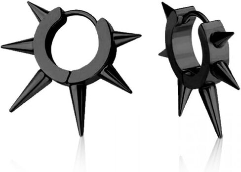 316L Stainless Steel Multi Spike Lined Huggie Hoop Earrings, Sold as a Pair in Saudi Arabia