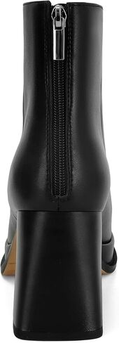 Women's Black Leather Platform GoGo Ankle Boots Square Toe High Chunky Block Heels with Back Zipper Comfort Party Dress Booties Shoes in Saudi Arabia