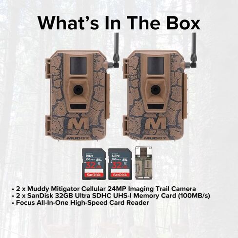 Mitigator Cellular 24MP Imaging Trail Camera with 80 Feet Detection and Flash Range (2-Pack) Bundle with 32GB Ultra SDHC UHS-I Memory Card (2-Pack) and High Speed Card Reader (5 Items) in Saudi Arabia