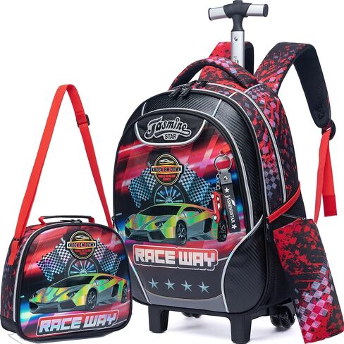 Meetbelify Rolling Backpack with Wheels for Boys Roller Backpacks with Lunch Box Pencil Case for Elementary Students Kids Football Luggage Travel Suitcase for Boys 6-8 in Saudi Arabia