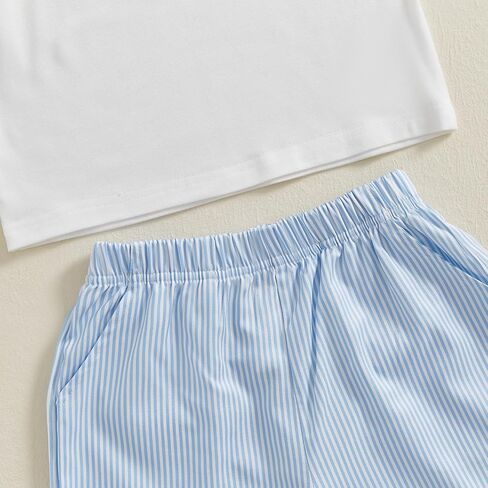 Thorn Tree Toddler Boys Shorts Set Solid Short Sleeve T-Shirt Strip Pocket Shorts Casual Outfits Summer Clothes in Saudi Arabia
