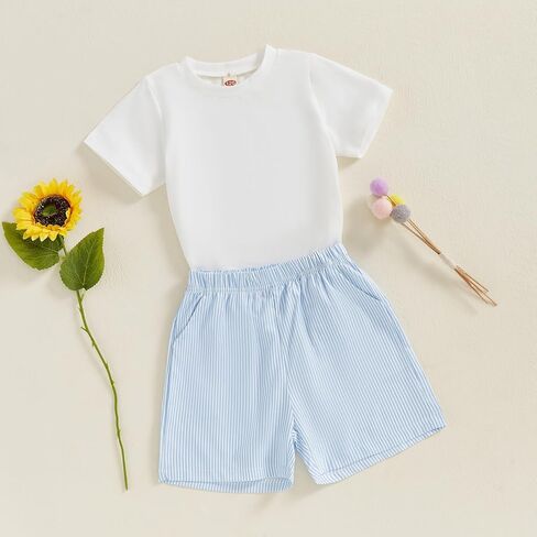Thorn Tree Toddler Boys Shorts Set Solid Short Sleeve T-Shirt Strip Pocket Shorts Casual Outfits Summer Clothes in Saudi Arabia