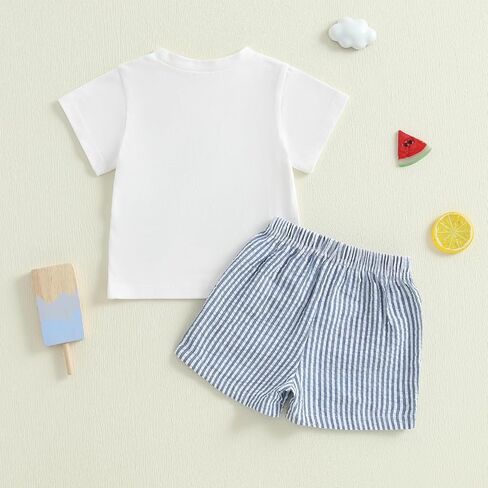 Toddler Baby Boy Summer Outfits Short Sleeve Fishing Boat T Shirt Tees Striped Shorts Set Infant Beach Clothes in Saudi Arabia