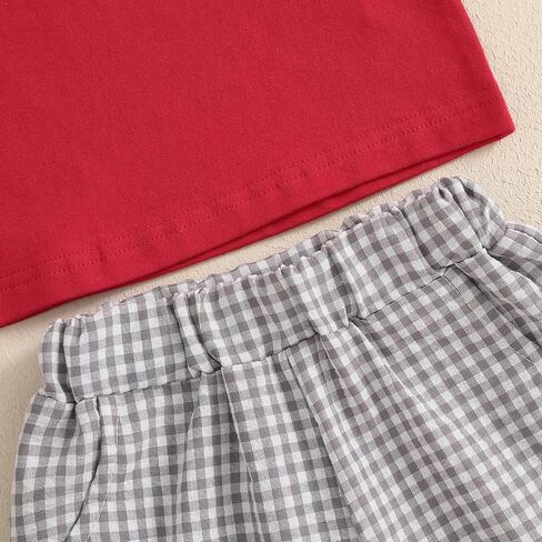 Toddler Baby Boy Baseball Outfit Baseball Embroidery Short Sleeve T-Shirt Gingham Plaid Shorts Set 2Pc Summer Clothes in Kuwait