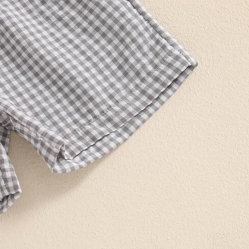 Toddler Baby Boy Baseball Outfit Baseball Embroidery Short Sleeve T-Shirt Gingham Plaid Shorts Set 2Pc Summer Clothes in Kuwait