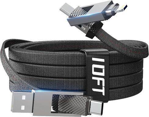 USB C Cable 100W, 4-in-1 USB C Lightning Cable(6ft) Heavy Duty 100W Fast Charging Flat Braided Dual Metal Head Multi Charger Cable Durable Type C iPhone Cord for iPhone 16 15 14/MacBook/ipad/Samsung in Kuwait