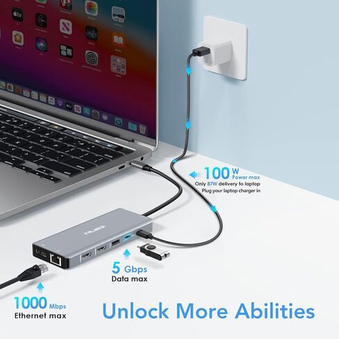 محطة إرساء الكمبيوتر المحمول USB C، محول متعدد المنافذ ثلاثي العرض 15 في 1 مع 3 شاشات، DP مزدوج، HDMI، VGA، منافذ USB، RJ45، SD/TF، ​​ميكروفون/صوت، PD، قاعدة متوافقة لأجهزة الكمبيوتر المحمولة Dell/Surface/HP/Lenovo in Kuwait
