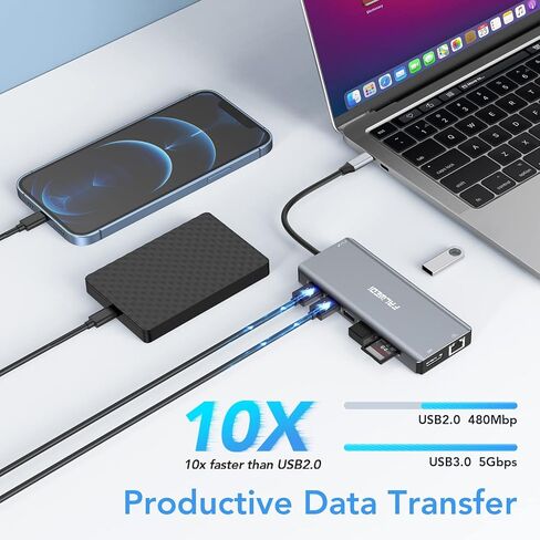 محطة إرساء الكمبيوتر المحمول USB C، محول متعدد المنافذ ثلاثي العرض 15 في 1 مع 3 شاشات، DP مزدوج، HDMI، VGA، منافذ USB، RJ45، SD/TF، ​​ميكروفون/صوت، PD، قاعدة متوافقة لأجهزة الكمبيوتر المحمولة Dell/Surface/HP/Lenovo in Kuwait