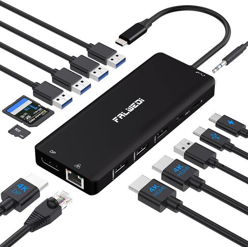 USB C Laptop Docking Station, 15 in 1 Triple Display Multiport Adapter with 3 Monitors，Dual DP, HDMI, VGA, USB Ports, RJ45, SD/TF, Mic/Audio, PD，Dock Compatible for Dell/Surface/HP/Lenovo Laptops in Kuwait
