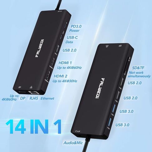 USB C Laptop Docking Station, 15 in 1 Triple Display Multiport Adapter with 3 Monitors，Dual DP, HDMI, VGA, USB Ports, RJ45, SD/TF, Mic/Audio, PD，Dock Compatible for Dell/Surface/HP/Lenovo Laptops in Kuwait