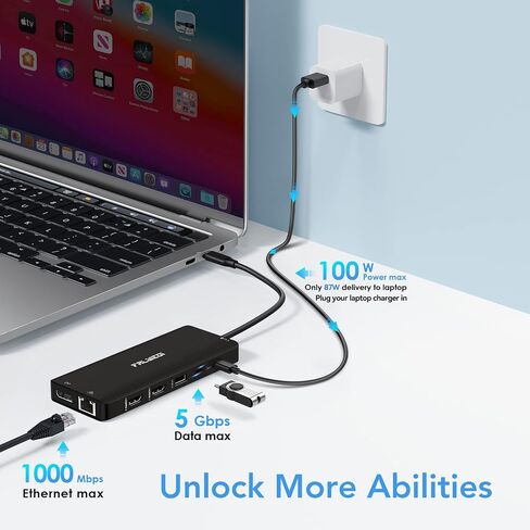USB C Laptop Docking Station, 15 in 1 Triple Display Multiport Adapter with 3 Monitors，Dual DP, HDMI, VGA, USB Ports, RJ45, SD/TF, Mic/Audio, PD，Dock Compatible for Dell/Surface/HP/Lenovo Laptops in Kuwait