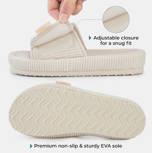 HomeTop Women's Corduroy Open Toe Slippers with Adjustable Closure Memory Foam in Saudi Arabia