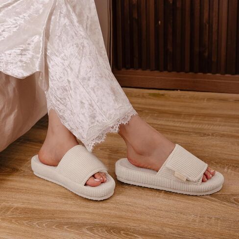 HomeTop Women's Corduroy Open Toe Slippers with Adjustable Closure Memory Foam in Saudi Arabia