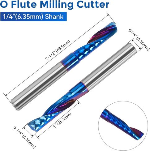 2PCS Single Flute End Mill 1/4" Shank, Carbide CNC Spiral Router Bit, O Flute Milling Cutter for Aluminum Plastic Acrylic PVC in Saudi Arabia