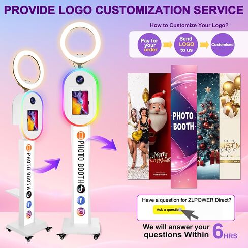 Photo Booth for iPad 10.2" 10.9" 11" 12.9" 13" for Camera Dualuse Selfie Station APP Control RGB Ring Light Music Sync Light Box Photobooth Machine with Flight Case for Rental Events Wedding in Saudi Arabia