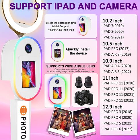 Photo Booth for iPad 10.2" 10.9" 11" 12.9" 13" for Camera Dualuse Selfie Station APP Control RGB Ring Light Music Sync Light Box Photobooth Machine with Flight Case for Rental Events Wedding in Saudi Arabia