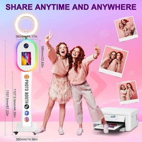 Photo Booth for iPad 10.2" 10.9" 11" 12.9" 13" for Camera Dualuse Selfie Station APP Control RGB Ring Light Music Sync Light Box Photobooth Machine with Flight Case for Rental Events Wedding in Saudi Arabia