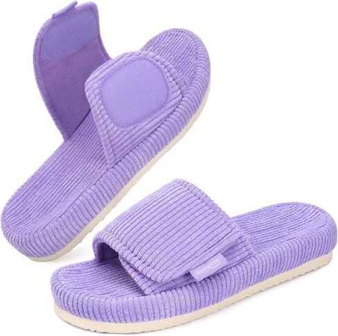 HomeTop Women's Corduroy Open Toe Slippers with Adjustable Closure Memory Foam in Saudi Arabia