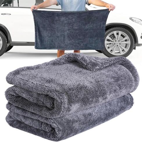 aokway Car Drying Towel from No Streaks, Scratches, or Water Spots - Large Premium 1300 GSM Microfiber - Double Twist Pile & Edgeless Design for Quick & Effortless Dry - 16" x 16"（1 Pack） in Saudi Arabia